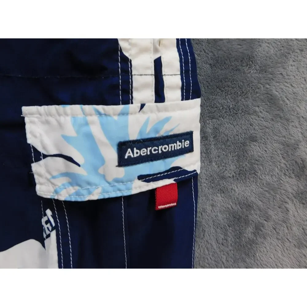 Abercrombie & Fitch Swim Shorts Mens L Blue Floral Microfiber Drawstring Pocket